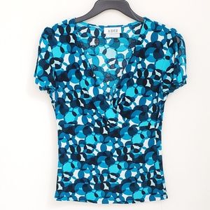 Bright Blue Geometric Short Sleeve Blouse M